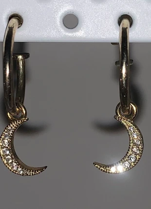 Pendientes dorados con colgante de luna y detalles brillantes, marque: joyaa, état: Neuf sans étiquette, 8,00 €, 9,10 € Protection acheteurs incluse