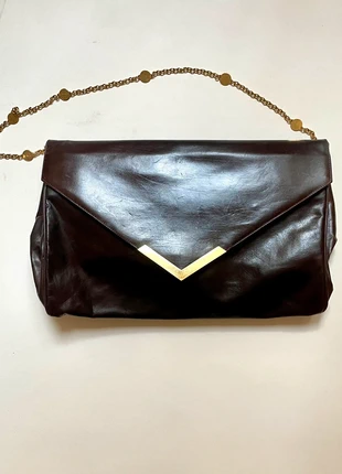 Pochette in pelle marrone/tracolla catenina oro Mario Valentino, brand: Mario Valentino, condizioni: Buone, €25.00, €26.95 include la Protezione acquisti