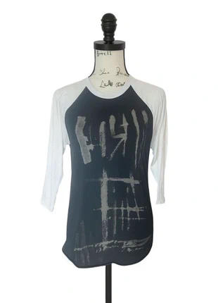 Black & White Distressed Graphic Raglan Tee Size M (Edgy Streetwear), condition: Very good, size: M / UK 12-14, £7.56, £8.64 includes Buyer Protection