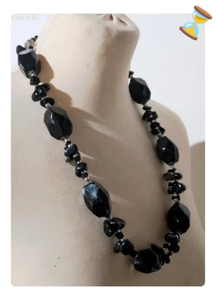 💎 collier ancien en pierre et perles noire vintage bijou fantaisie chic tendance femme, marca: Fantaisie, estado: Muito bom, €15.00, €16.45 inclui Proteção do Comprador