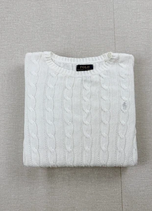 Pull torsadé Ralph Lauren col rond blanc logo argenté / Taille S, marque: Ralph Lauren, état: Très bon état, taille: S / 36 / 8, 45,00 €, 47,95 € Protection acheteurs (Pro) incluse