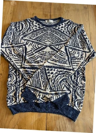 Pull vintage Chizani blanc et bleu à motifs – Taille L, merk: chizani, staat: Heel goed, maat: L / 40 / 12, € 11,00, € 12,25 inclusief Kopersbescherming