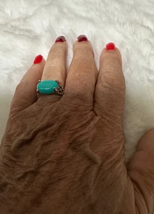 Zilverkleurige/Turquoise Ring Open Hart, staat: Heel goed, maat: 51.8 mm / 16.5 mm Ø, € 2,50, € 3,33 inclusief Kopersbescherming