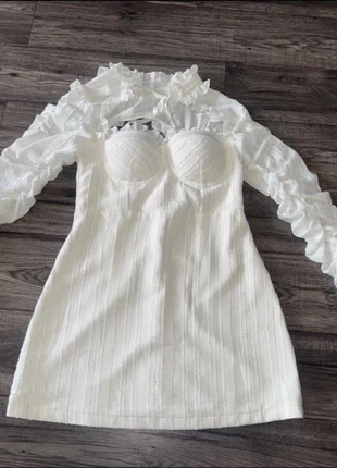 White Ruched Long Sleeve Mini Dress – Stesso – Size L, brand: Stesso, condition: Very good, size: L / 12, £8.00, £9.10 includes Buyer Protection