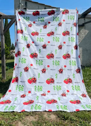 Drap vintage coccinelles & fraises - 270x170 cm - Blancheporte 100% coton, marque: Blancheporte, état: Bon état, taille: King Size (180–200cm x 200cm), 12,00 €, 13,30 € Protection acheteurs incluse