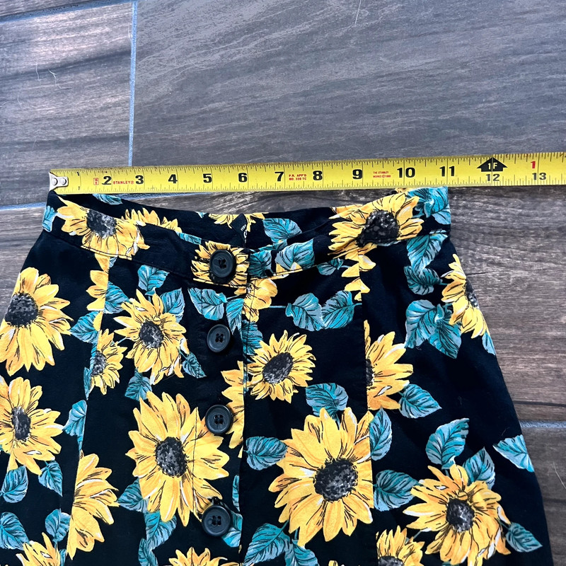 Divided MIDI Skirt Sunflower Size 0 Black Yellow Floral 5