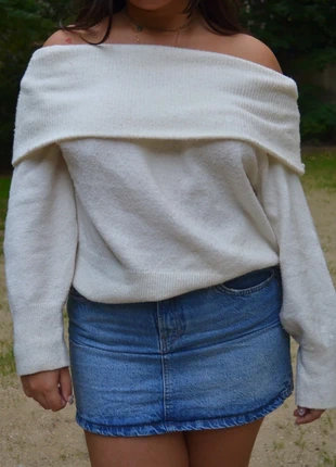 Pull blanc col bardot – épaules dénudées, doux et élégant, marke: H&M, zustand: Sehr gut, größe: M / 38 / 10, 20,00 €, 21,70 € inklusive Vinted-Käuferschutz