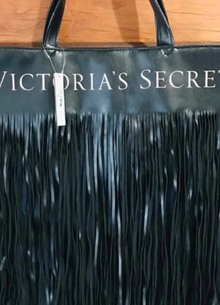 Victoria's Secret Limited Edition Black Faux Leather Flirty Fringe Tote Bag  *NWT 