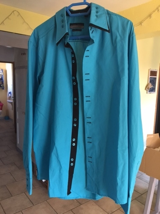 Chemise manches longues taille xl coupe ajustée Armand Thiery bleu turquoise 3