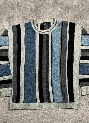 Pull vintage style Coogi motifs texturés rayures bleu gris rétro 80s 90s| Taille L Homme, condition: Very good, size: L, €35.00, €37.45 includes Buyer Protection