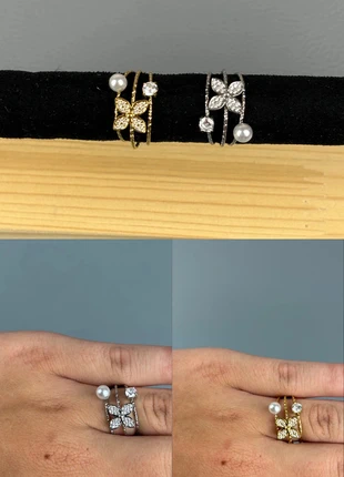 bague 3 anneaux perle et trèfle en acier inoxydable, marke: sans marque, zustand: Neu, größe: Größenverstellbar, 15,00 €, 16,45 € beinhaltet Vinted-Käuferschutz Pro