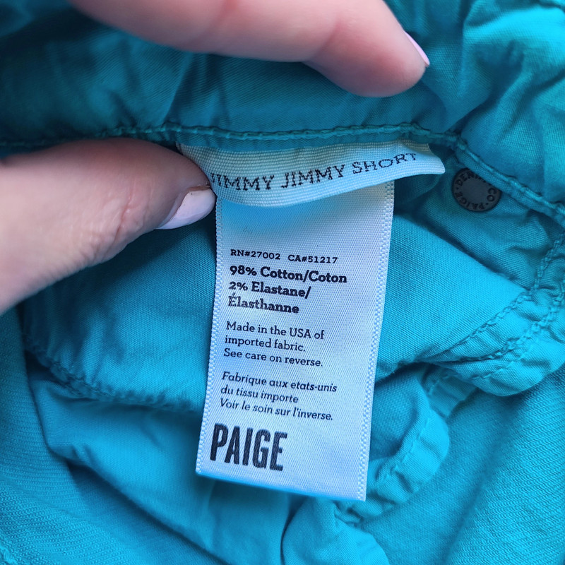 Paige Denim Turquoise Blue Jimmy Jimmy Cuffed Hem Jean Shorts - Waist 25 5