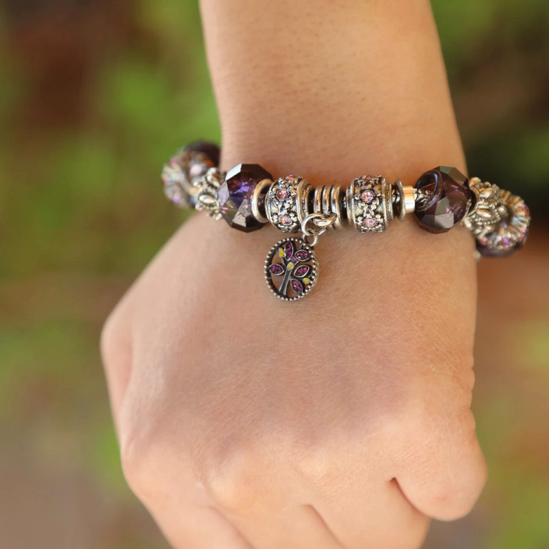 silver charm bracelet with purple beads 2