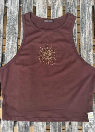 Top marron brodé main soleil en perles dorées, marque: Fait Main, état: Neuf avec étiquette, taille: M / 38 / 10, 20,00 €, 21,70 € Protection acheteurs incluse