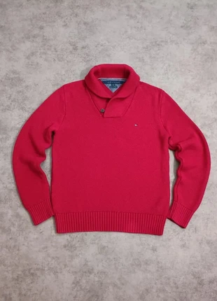 Pull col châle Tommy Hilfiger rouge M homme pima/merinos, brand: Tommy Hilfiger, condition: Very good, size: M, €27.07, €29.12 includes Buyer Protection