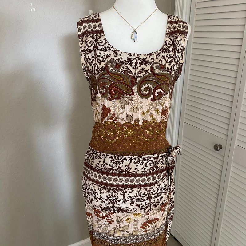 Vintage garden fairy brown tan boho hippie wrap midi maxi dress 4