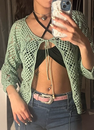 green crochet beaded cardigan, condition: Very good, size: S / UK 8-10, £12.00, £13.30 includes Buyer Protection