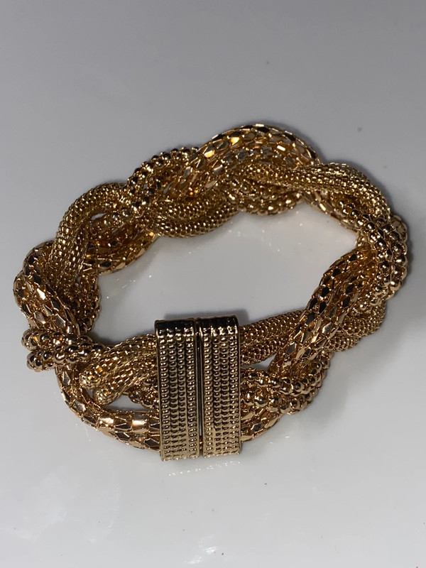 Goldtone metal twisted mesh bracelet magnetic clasp 3