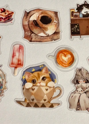 Stickers transparents vintage aesthetics effet illustration aquarelle personnages chats, brand: Stickers, condition: New with tags, €2.50, €3.33 includes Buyer Protection