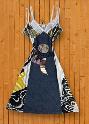 Save the Queen dress vintage denim multicolore size M, merk: *Save the Queen!*, staat: Heel goed, maat: M / 38 / 10, € 28,00, € 30,10 inclusief Kopersbescherming