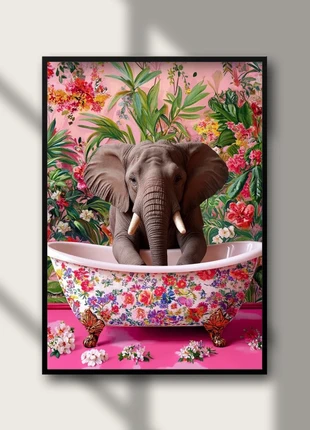 Poster A3 Éléphant bain fleurs, marque: Fait Main, état: Neuf sans étiquette, 5,00 €, 5,95 € Protection acheteurs incluse