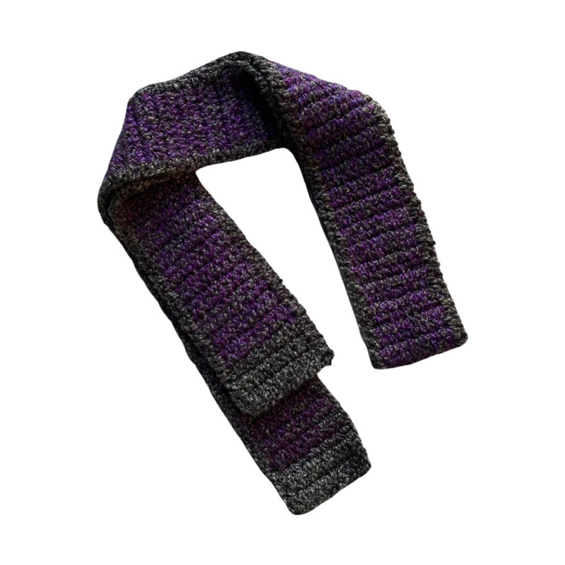 hand crocheted gray and purple scarf 3