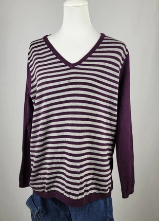 Pull Tommy Hilfiger femme XL rayé violet et gris col V, marke: Tommy Hilfiger, zustand: Sehr gut, größe: XL / 42 / 14, 9,00 €, 10,15 € beinhaltet Vinted-Käuferschutz Pro