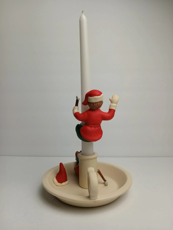 PartyLite 1990s Christmas Elves Saucerlite Bisque Porcelain Candle Stick Holder 5