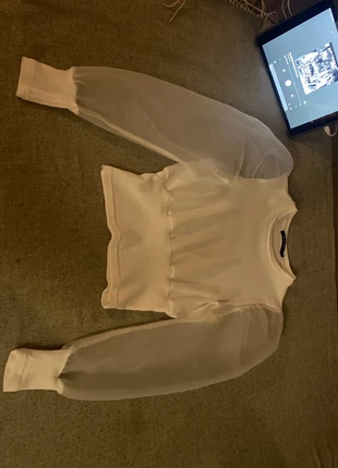 Tee-shirt blanc manches bouffantes, marque: Nasty Gal, état: Neuf sans étiquette, taille: M / 38 / 10, 4,00 €, 4,90 € Protection acheteurs incluse