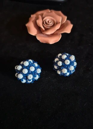 Paire de boucles d'oreilles vintage à clip🤍en plastique tressé bleu💙et blanc, marca: Vintage Chic, estado: Muito bom, €4.90, €5.85 inclui Proteção do Comprador Pro