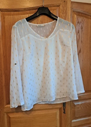Blouse creme motif doré, marque: Akoz, état: Très bon état, taille: L / 40 / 12, 2,00 €, 2,80 € Protection acheteurs incluse