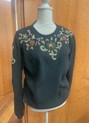 Maglione lana vintage con ricamo floreale di perline multicolore, brand: Vintage, condizioni: Ottime, taglia: M / IT 42 / EU 38, €13.00, €14.35 include la Protezione acquisti