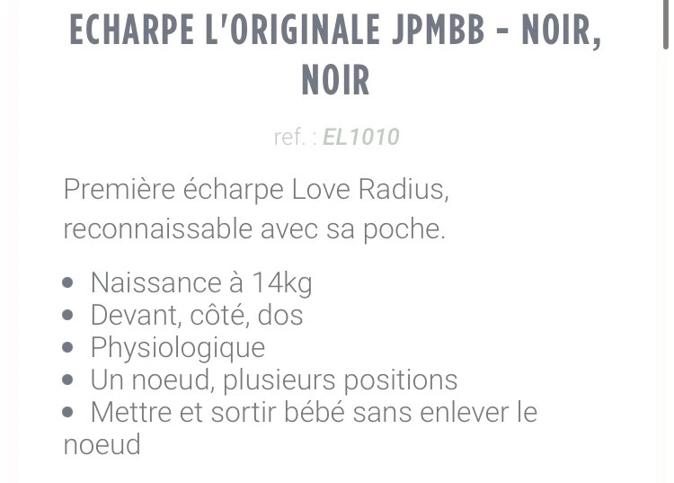 Écharpe de portage JPMBB L'originale - Noir Poche Noire