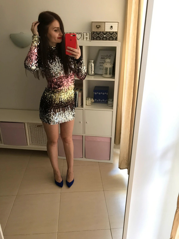 Cekinowa sukienka mini dugi rękaw ombre new look sylwester xs - Vinted