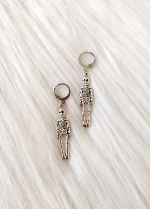 Boucles d’oreilles métal argent squelette style gothique unisexe homme femme, condizioni: Nuovo con cartellino, €6.00, €7.00 include la Protezione acquisti