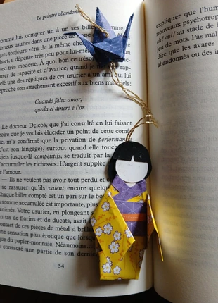 Marque page kokeshi et grue en origami#13 jaune, marca: Origami, estado: Nuevo con etiquetas, 5,00 €, 5,95 € Protección al comprador incluida