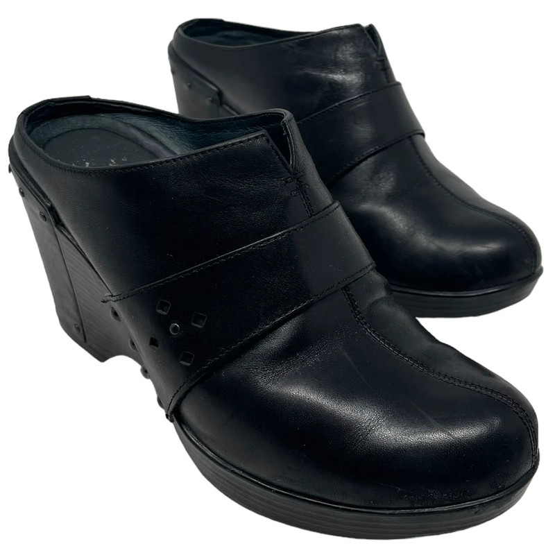 Dansko “Francine” Black Leather Mule Wedge Slip On Shoes Women’s EU 37 US 6.5-7 1