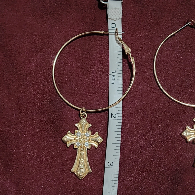 Golden Cross Loop Earrings 2