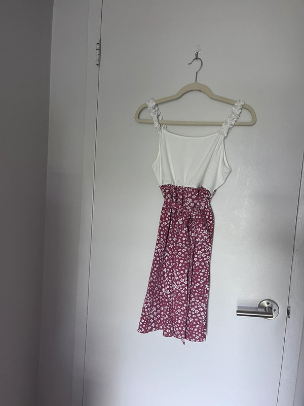 White and Pink Ditsy Floral Tank Dress- SHEIN 1