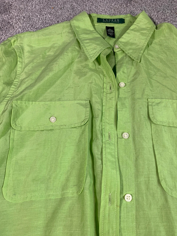 Lauren Ralph Lauren Cotton Silk Button Up Lime Green Summer Size Large 5