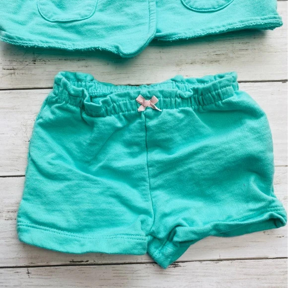 Baby Girl Turquoise Matching Hoodie and Short-Size 9 Months 2