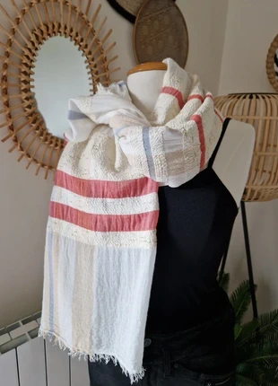 Esprit / Grand foulard Châle en coton blanc crème à carreaux 180x 90 cm étole chèche, merk: Esprit, staat: Heel goed, € 5,00, € 5,95 inclusief Kopersbescherming Pro