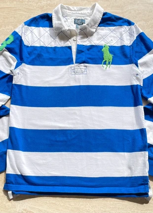 Polo Ralph Lauren Manga Larga, Rugby #3, Logo Grande Verde, Líneas Gruesas Blancas y Azules, marca: Polo Ralph Lauren, estado: Muy bueno, tamaño: XL, 38,00 €, 40,60 € Protección al comprador incluida