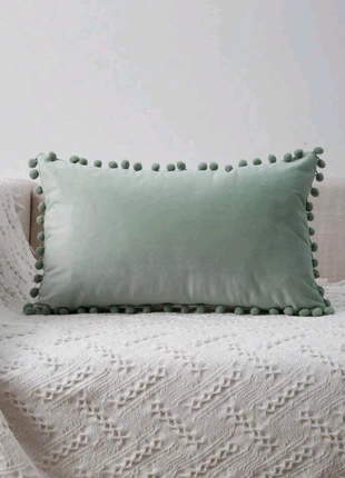 Mint Green Velvet Cushion Cover with pompons | 30x50cm Decorative Throw Pillow Case, brand: Velvet, condition: New, size: 30 x 50 cm, £10.00, £11.20 includes Buyer Protection