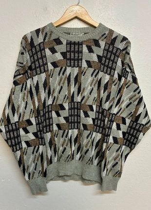 Vintage Monello Jumper Mens L Green Brown Geometric Abstract Cotton Acrylic Knit Sweater Made Italy, brand: Monello, condition: Very good, size: L, £28.00, £30.10 includes Buyer Protection