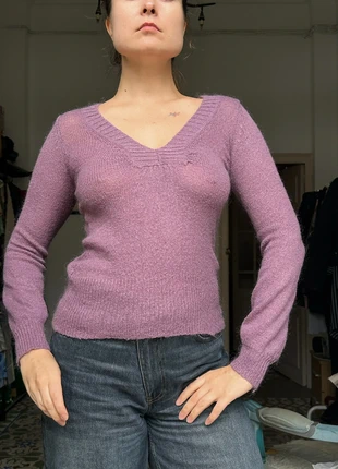 Lilac Soft Wool Blend VNeck Fitted Knit Sweater Jumper, marca: MNG Basics, estado: Muy bueno, tamaño: S / 36 / 8, 16,00 €, 16,80 € Protección al comprador incluida