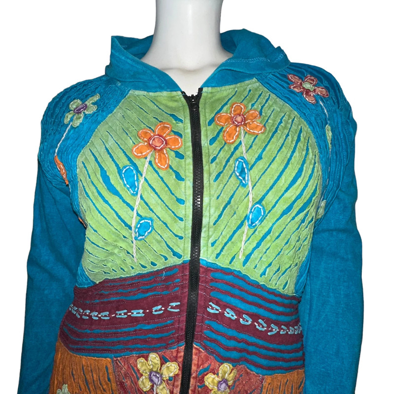 Embroidered patchwork boho hippie zippered hoodie 3