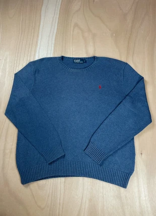 Pull col rond Ralph Lauren bleu en coton manches longues logo brodé taille L, brand: Ralph Lauren, condition: Very good, size: L, €33.00, €35.35 includes Buyer Protection