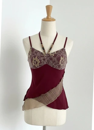 Top bustier Y2K bordeaux asymétrique avec motifs, brand: aureline, condition: Very good, size: M / 38 / 10, €23.90, €25.80 includes Buyer Protection