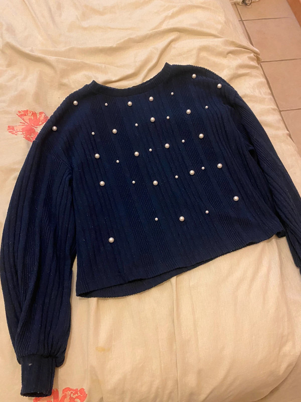 Pull bleu marine/ avec perles/taille S 1